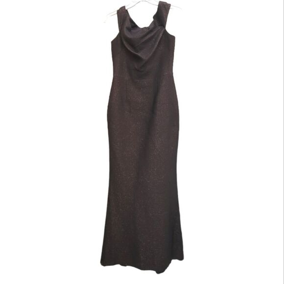 TERI JON Rickie Freeman Black Copper Metallic Long Dress Size 4 NWT - Picture 1 of 8
